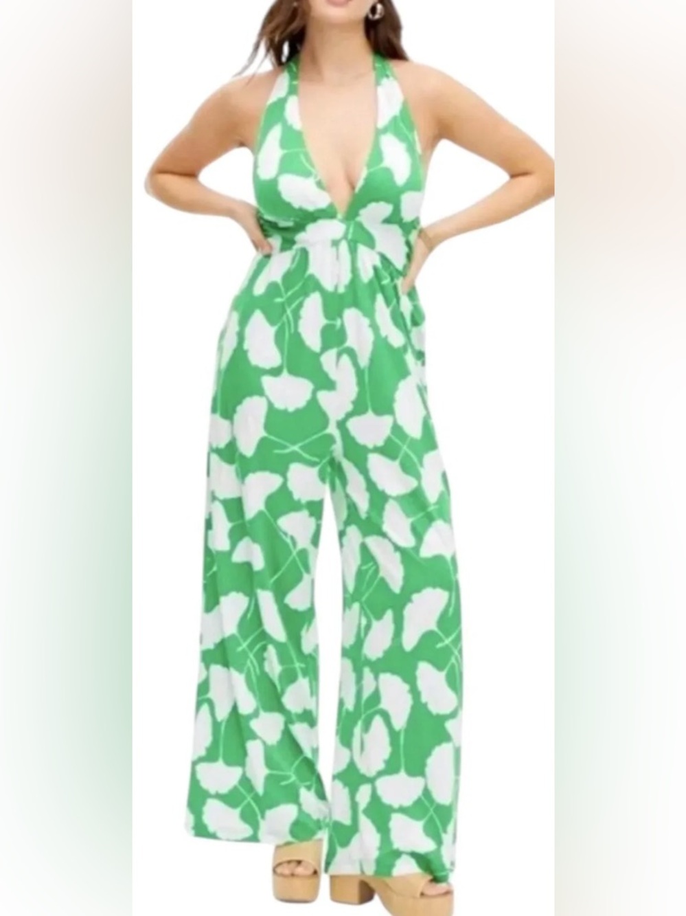 Diane Von Furstenberg for Target Halter Ginkgo Green Jumpsuit Medium